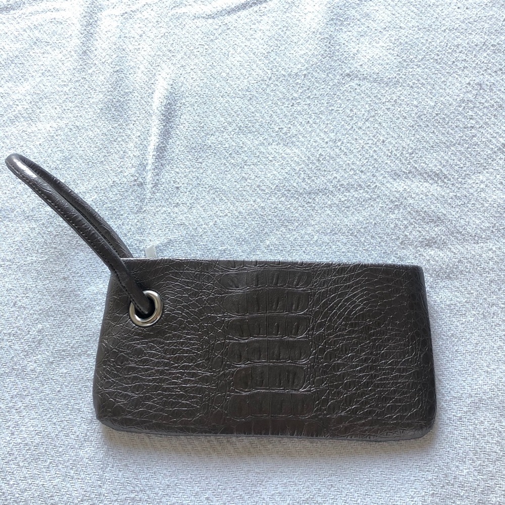 Embossed Snakeskin Pewter Wristlet